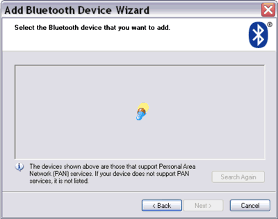 searching for Bluetooth devices from the Add Bluetooth Device Wizard