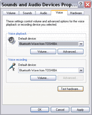 Sounds and Audio Devices Properties window - Voice tab