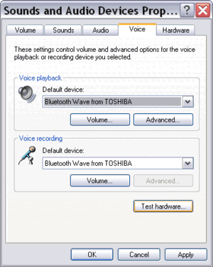 Sounds and Audio Devices Properties window - Voice tab Sounds and Audio Devices Properties window - Voice tab