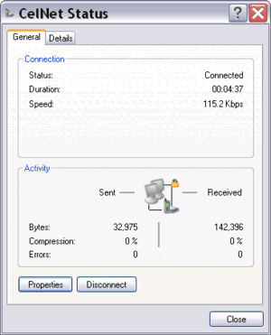 Bluetooth GPRS Internet connection status