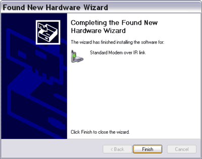 Found New Hardware Standard Modem over IR link