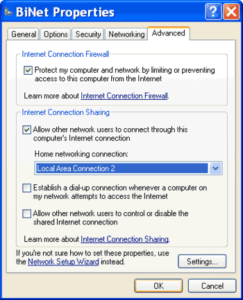 Advanced tab on Internet conection properties Advanced tab on Internet conection properties