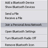 Join a Personal Area Network from Bluetooth taskbar icon