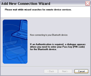 Add New Connection Wizard on TOSHIBA Bluetooth stack