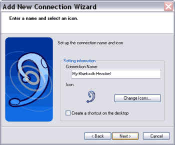 Add New Connection Wizard on TOSHIBA Bluetooth stack