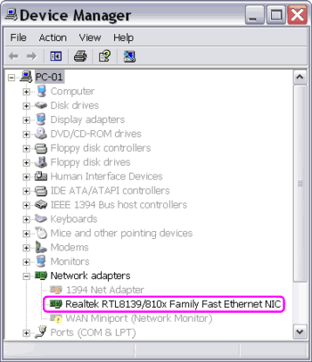 Ethernet on the Device Manager