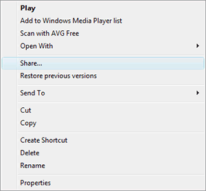 Windows Vista : Windows Explorer : right click a file/folder to share with other users of the computer/network Windows Vista : Windows Explorer : right click a file/folder to share with other users of the computer/network