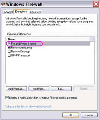 to enable file and printer sharing from Windows Firewall window