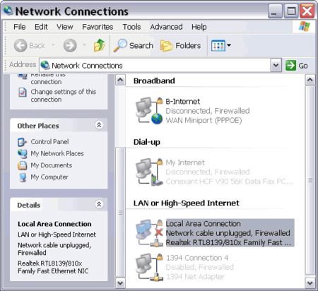 Network Connections folder Network Connections folder