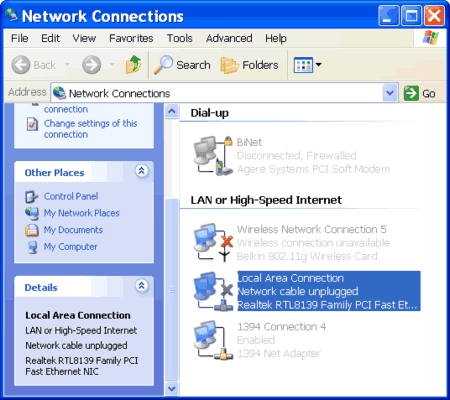 Network Connections folder Network Connections folder