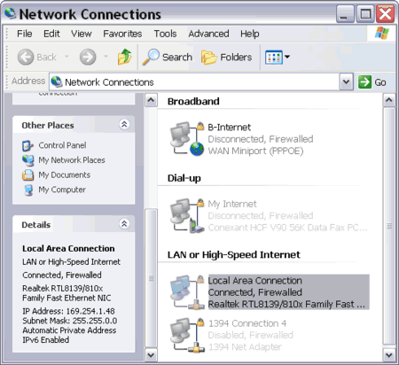 Network Connections folder