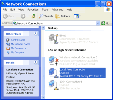 Network Connections folder