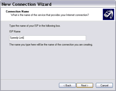 New Connection Wizard ISP name New Connection Wizard ISP name