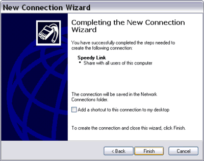New Connection Wizard finish New Connection Wizard finish