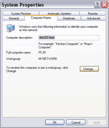 Computer and workgroup name on the System Properties window