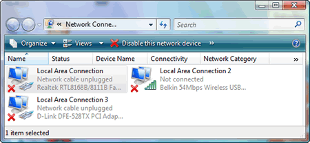 Windows Vista : Network Connections : Network cable unplugged Windows Vista : Network Connections : Network cable unplugged