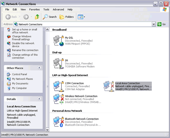 Laptop Ethernet Connection Vista