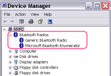 Windows XP SP2 Generic Bluetooth Radio on the Device Manager