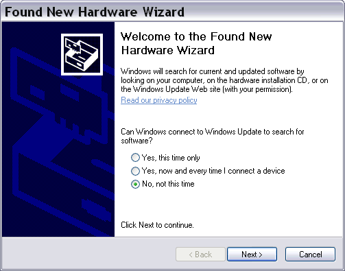 Found New Hardware Wizard in Windows XP (SP2)