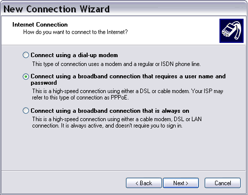 PPPoE in Windows XP PPPoE in Windows XP