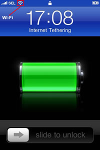 Internet Tethering. Wi-Fi is ON, 3G is OFF.