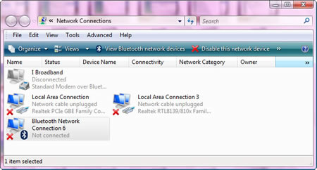 Windows Vista > Network Connections : Bluetooth Network Connection 6 - Not connected Windows Vista > Network Connections : Bluetooth Network Connection 6 - Not connected